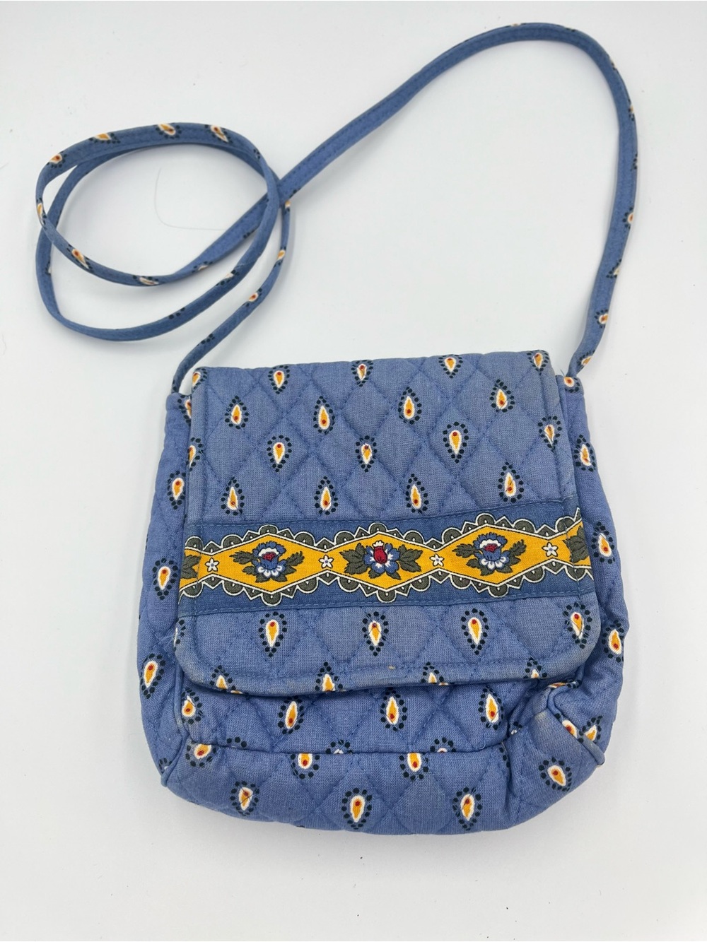 Vintage Vera Bradley French Blue Paisley Quilted Crossbody Purse 100% Cotton USA